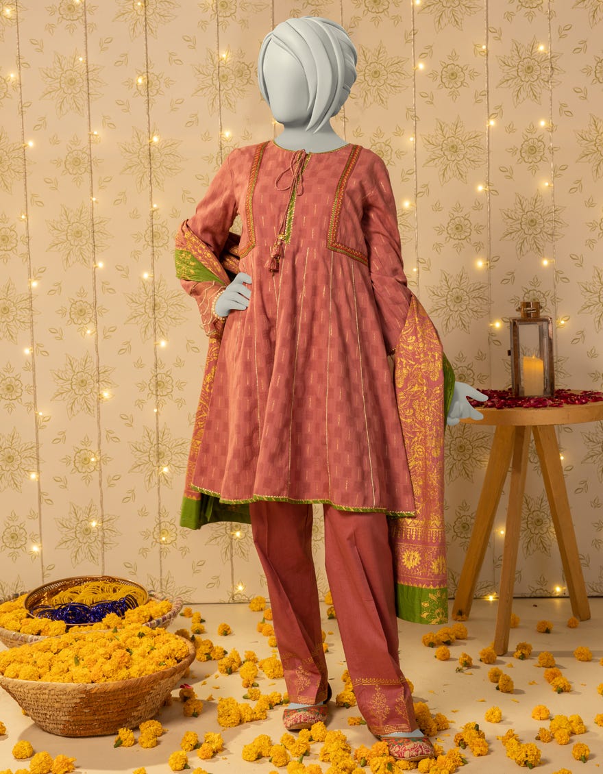 PINK DOBBY EMBROIDERED 3PC STITCHED