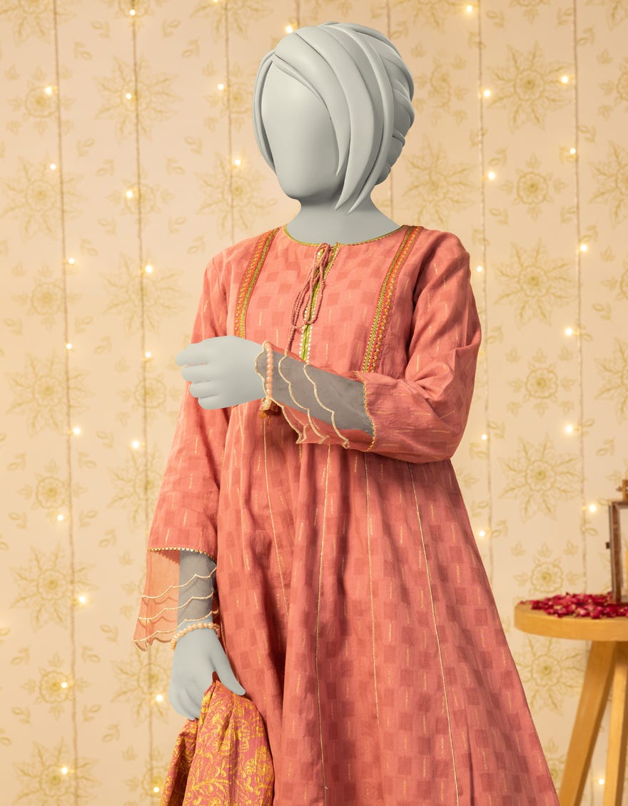 PINK DOBBY EMBROIDERED 3PC STITCHED