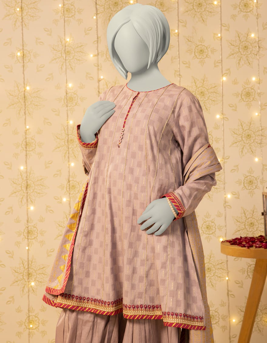 PURPLE DOBBY EMBROIDERED 3PC STITCHED