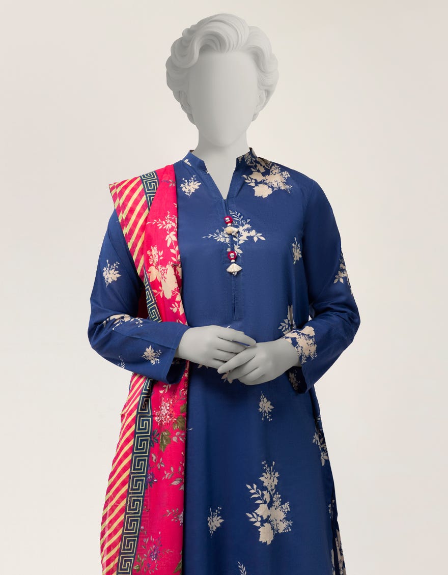 BLUE LAWN PRINTED 3PC STITCHED