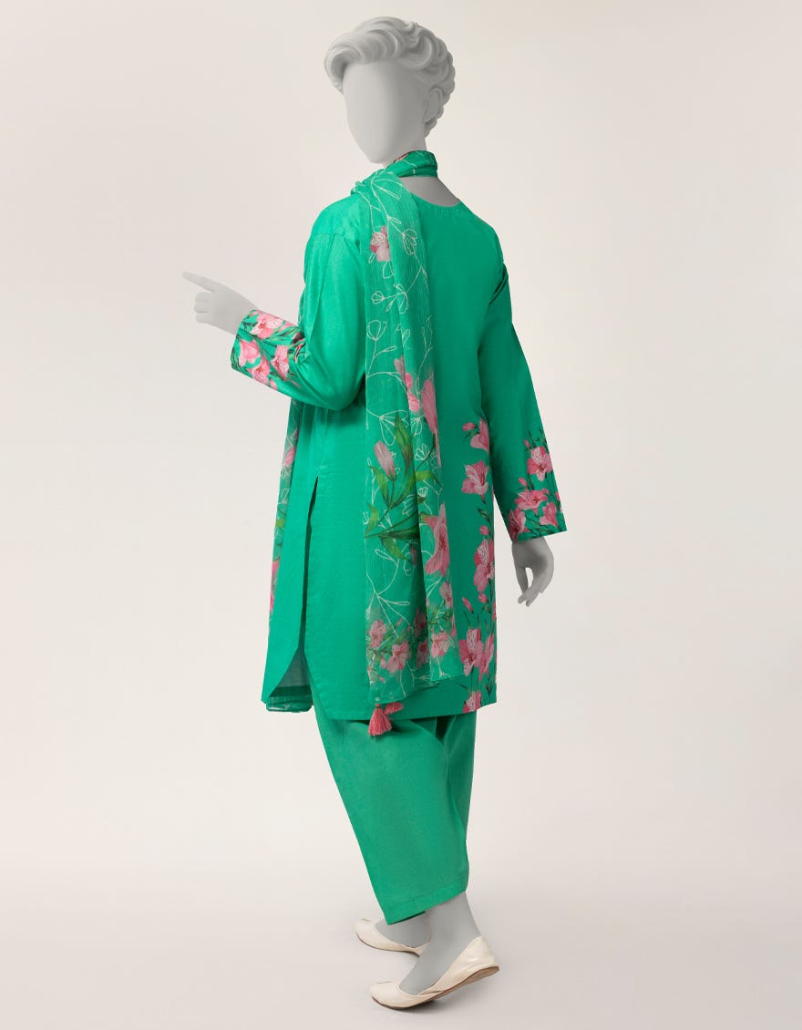 GREEN DOBBY DIGITAL PRINTED STITCHED 3PC