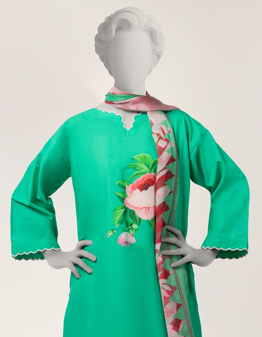 GREEN DOBBY DYED STITCHED 3PC