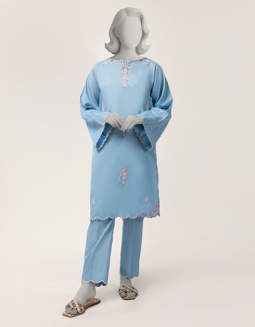 BLUE LAWN EMBROIDERED 3PC STITCHED