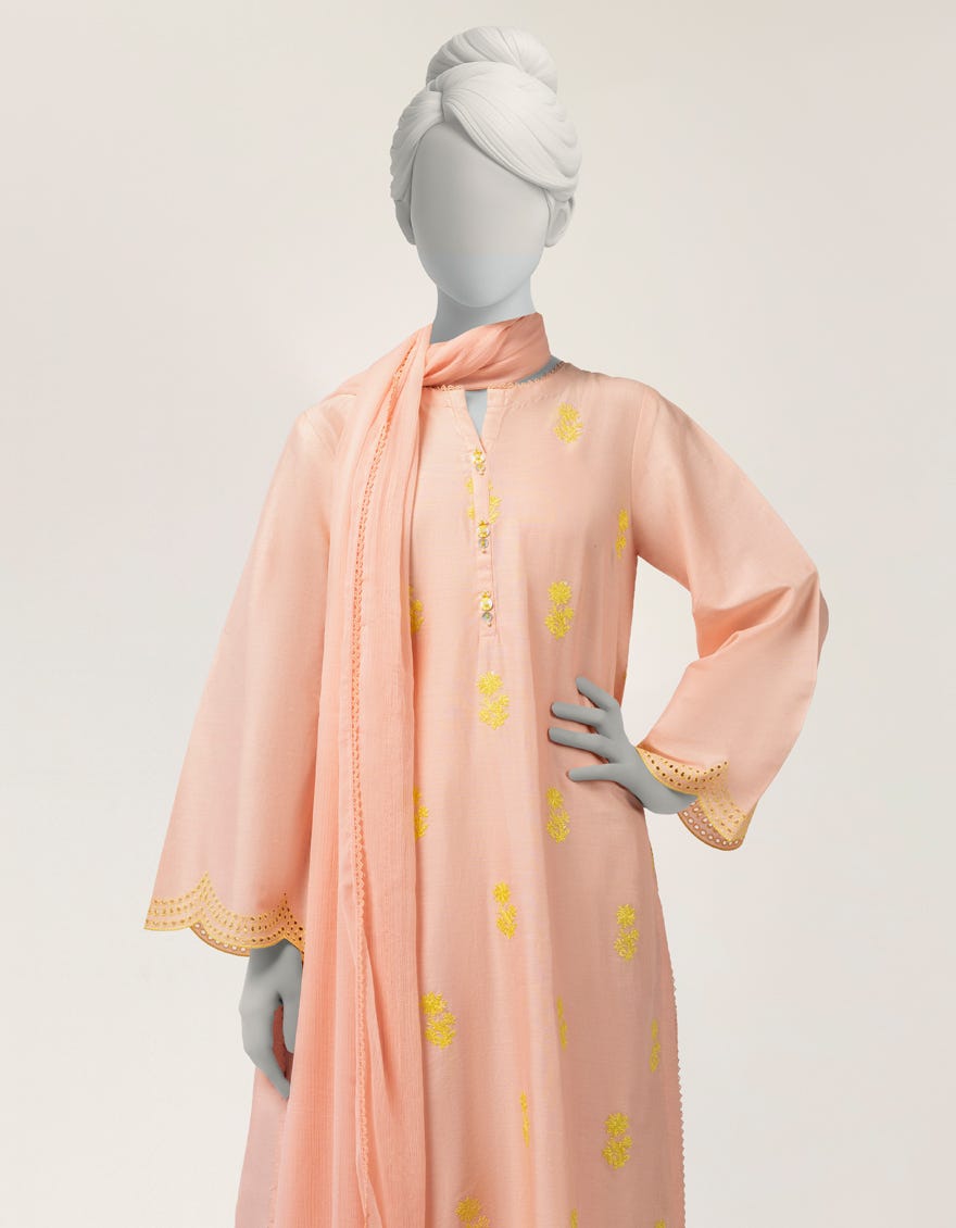 PEACH LAWN SCHIFFLI 3PC STITCHED