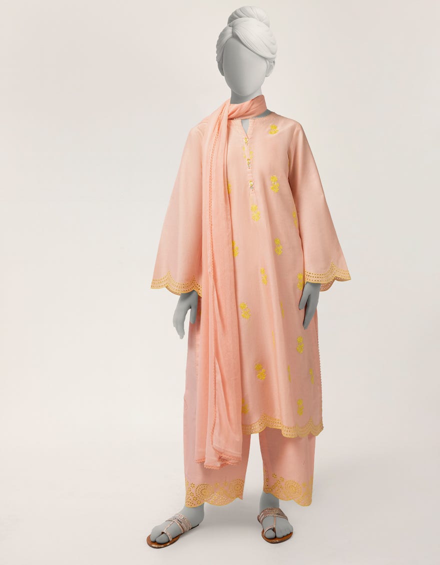 PEACH LAWN SCHIFFLI 3PC STITCHED