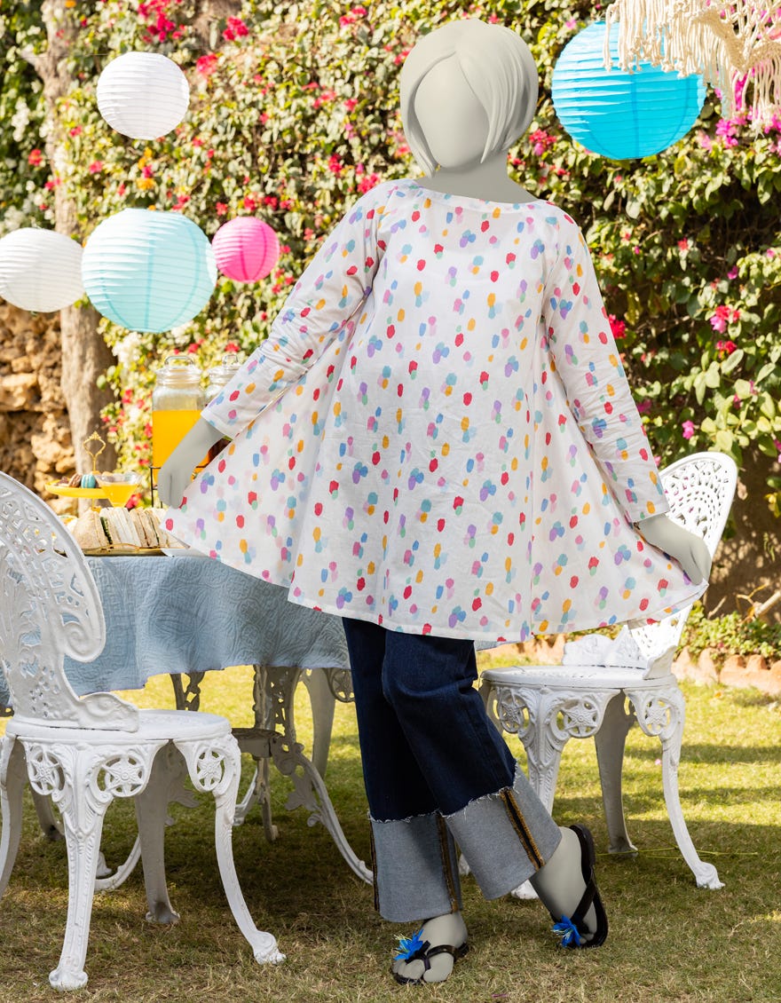 WHITE LAWN PRINTED KURTI | JYGK-S-JTS-25-4006