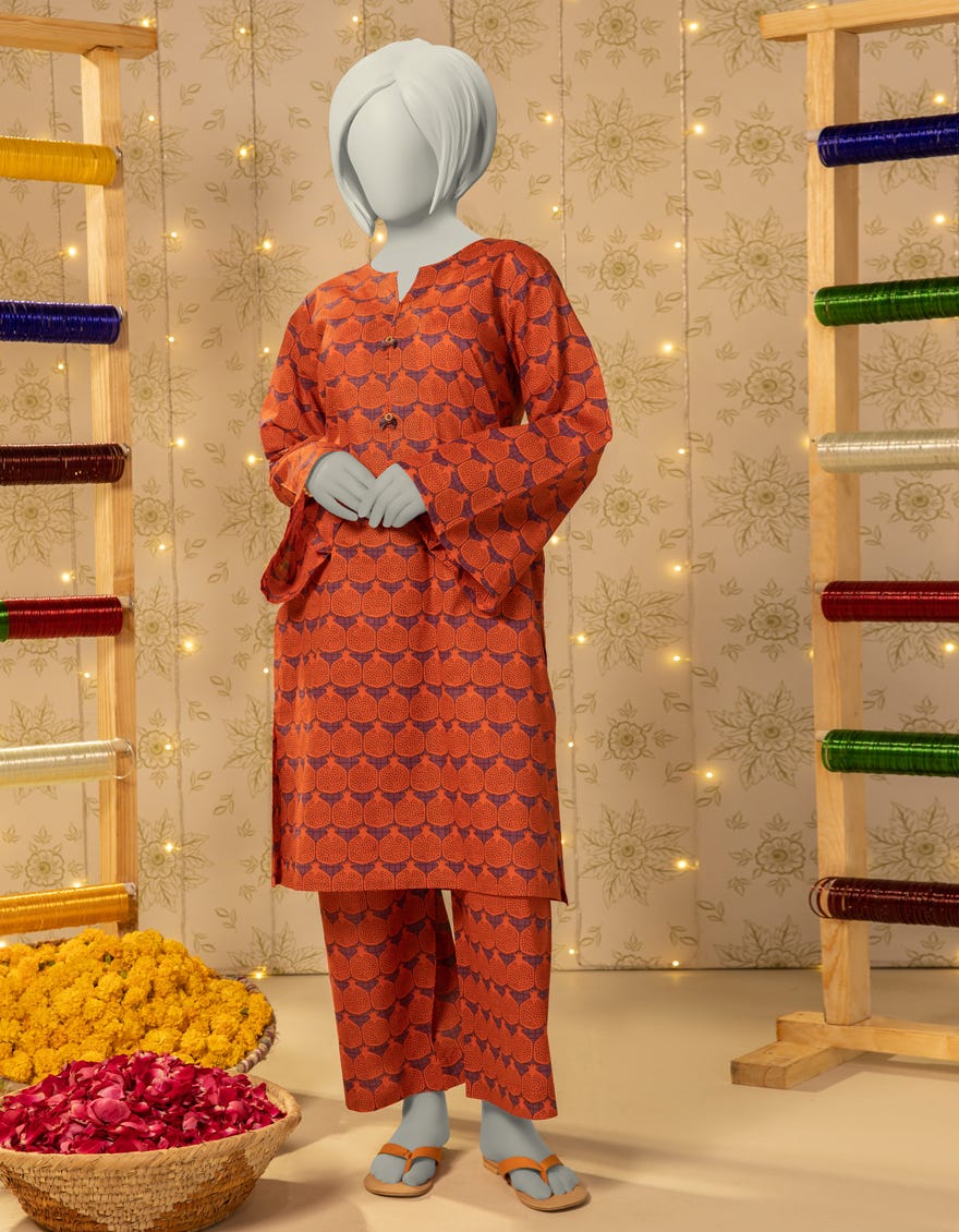 ORANGE LAWN PRINTED KURTI