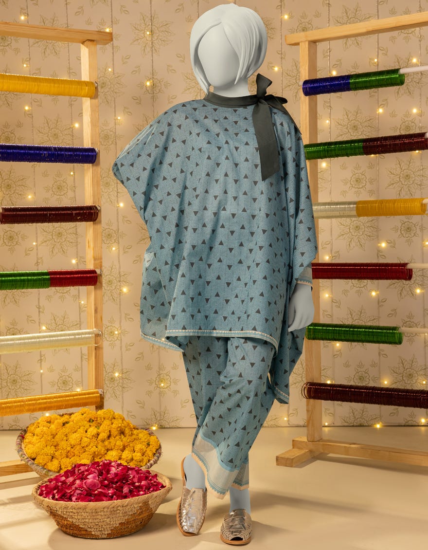 BLUE LAWN PRINTED KURTI