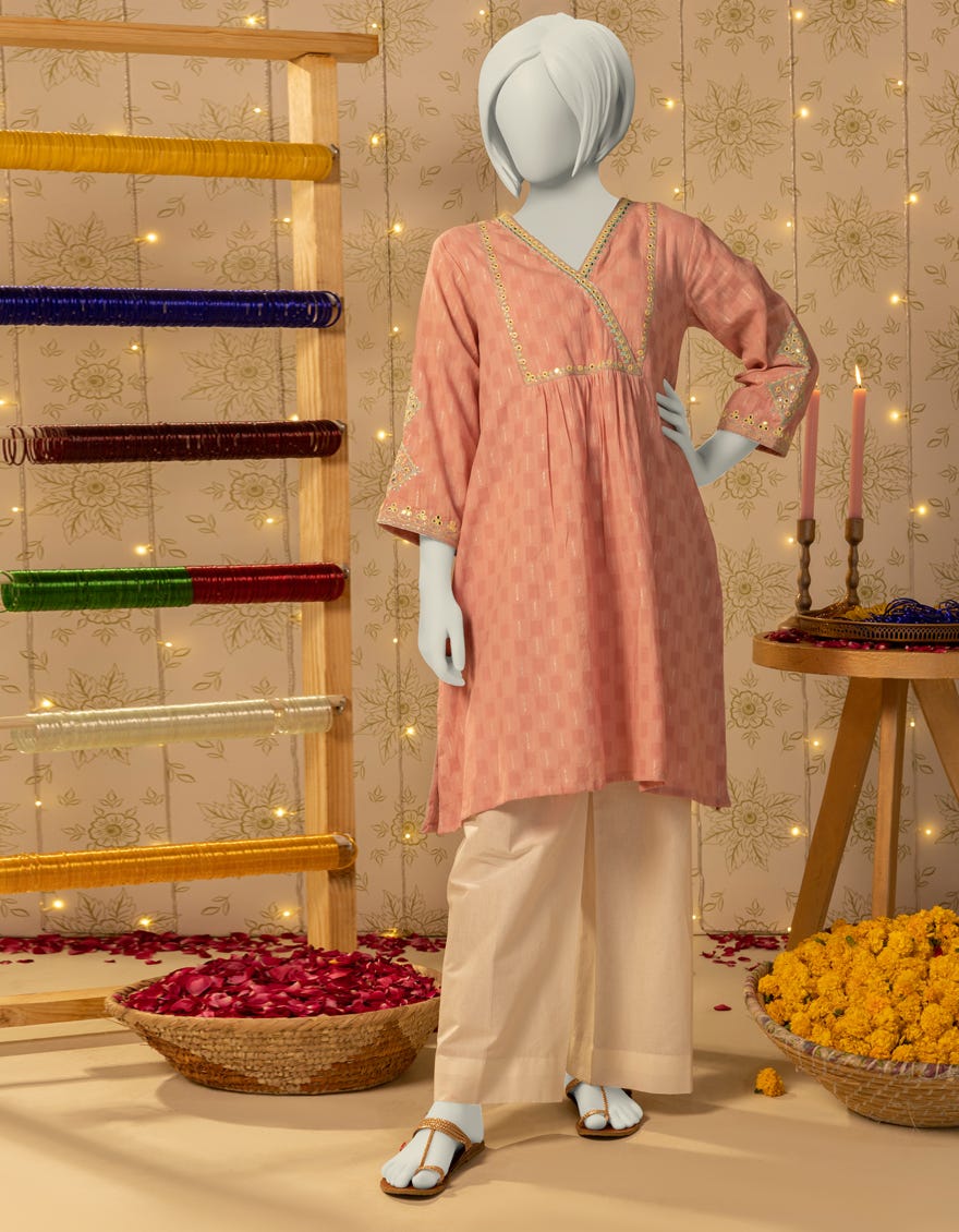 PINK DOBBY EMBROIDERED KURTI