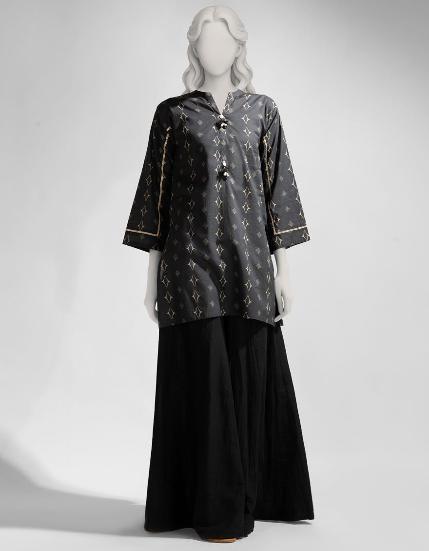 GREY LAWN PRINTED KURTI