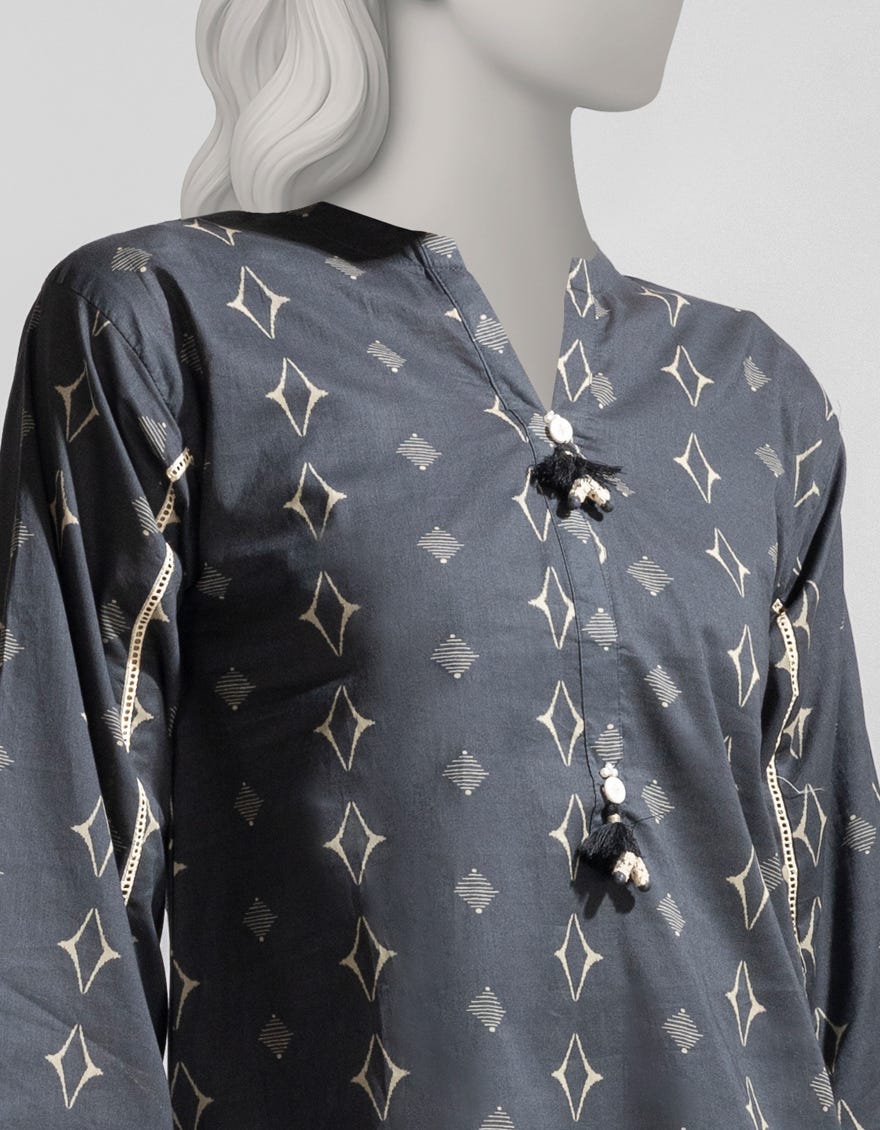 GREY LAWN PRINTED KURTI