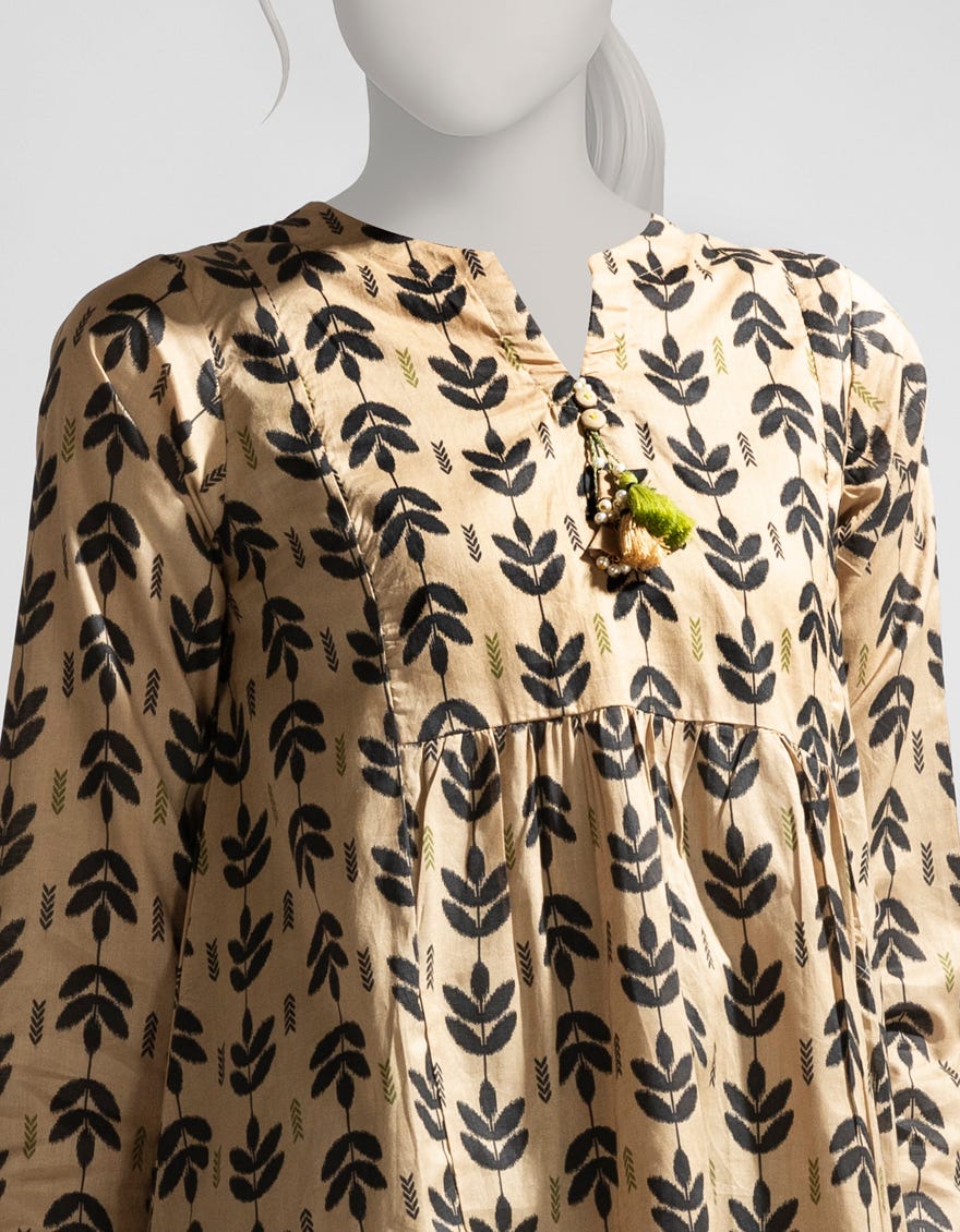 BEIGE LAWN PRINTED KURTI