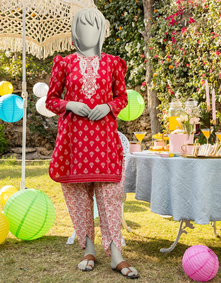 RED LAWN EMBROIDERED 2PC | JGK-S-JTST-25-403