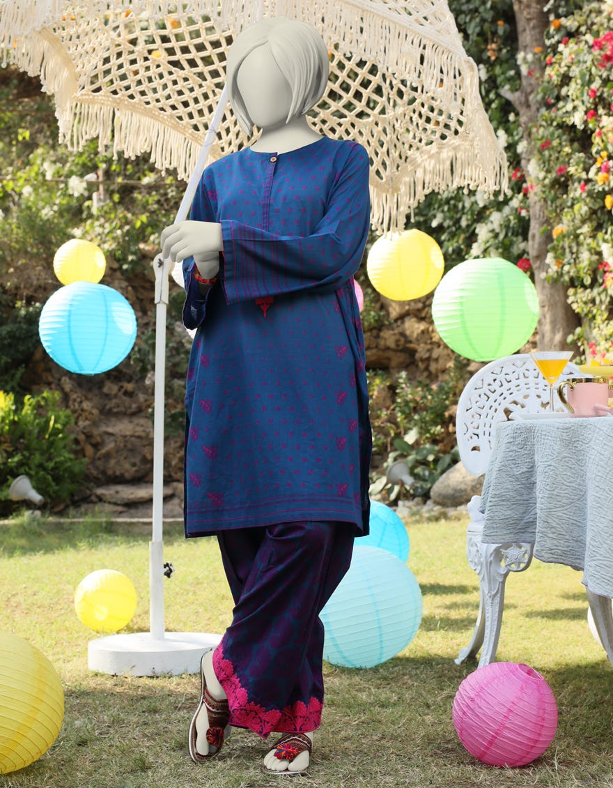 BLUE ORGANZA EMBROIDERED 2PC | JGK-S-JTST-25-406