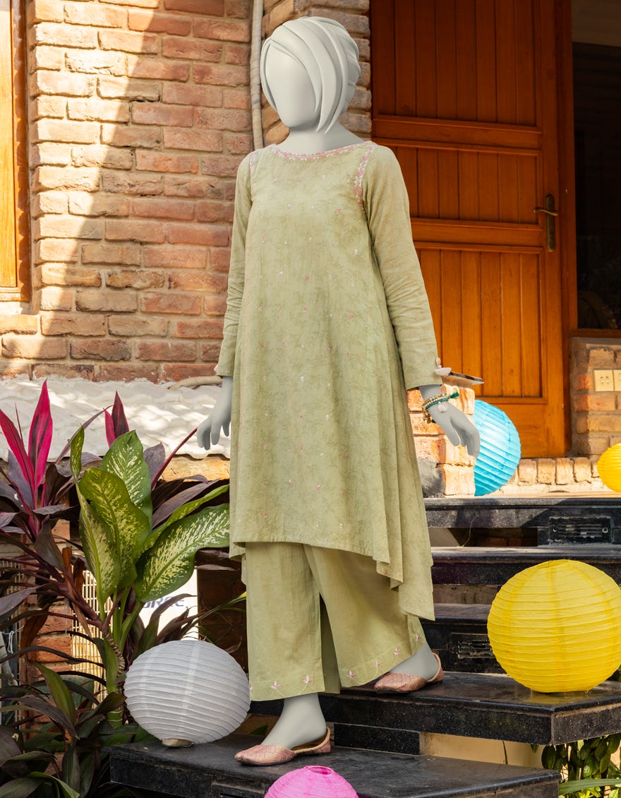 GREEN TEXTURED EMBROIDERED 2PC | JGK-S-JTST-25-408