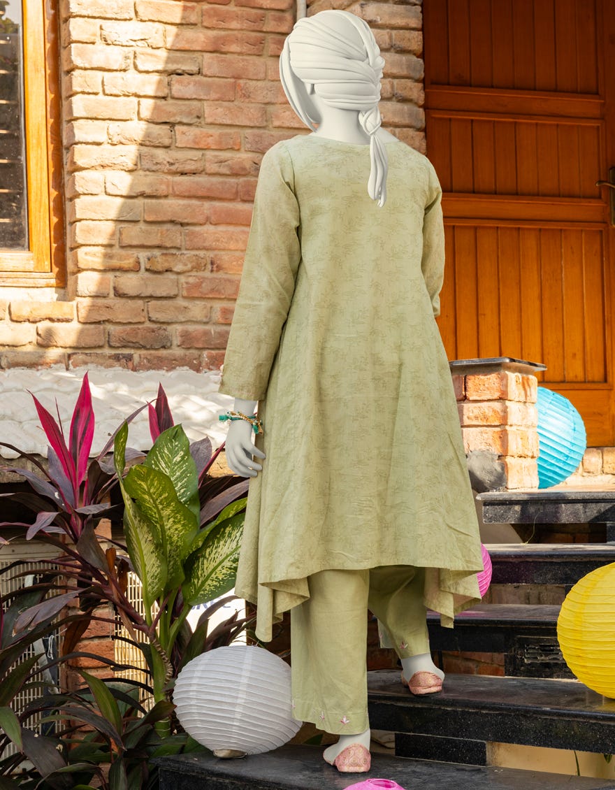 GREEN TEXTURED EMBROIDERED 2PC | JGK-S-JTST-25-408