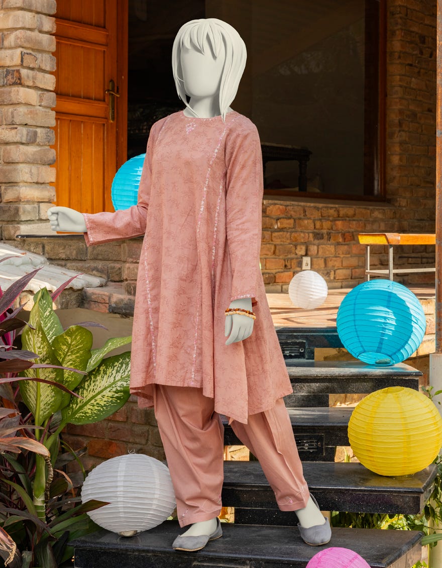 PEACH TEXTURED EMBROIDERED 2PC | JGK-S-JTST-25-409