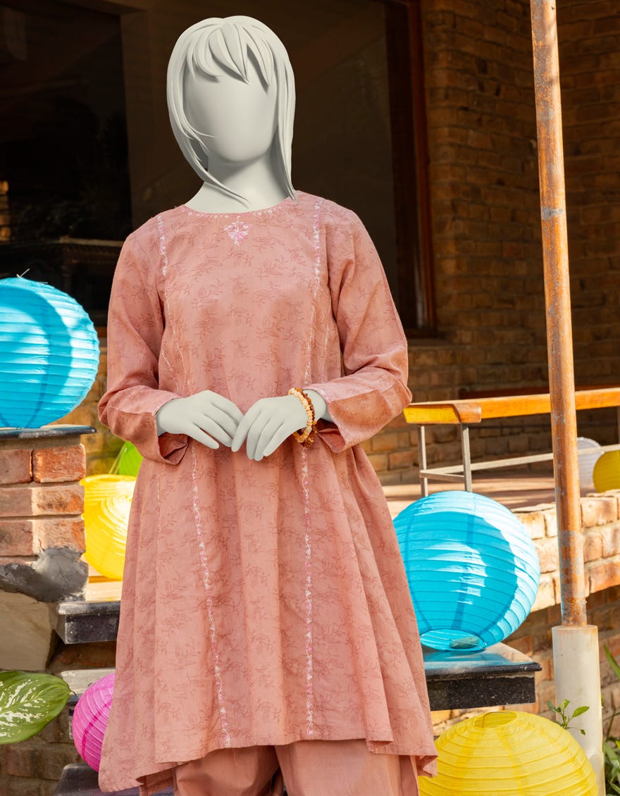 PEACH TEXTURED EMBROIDERED 2PC | JGK-S-JTST-25-409