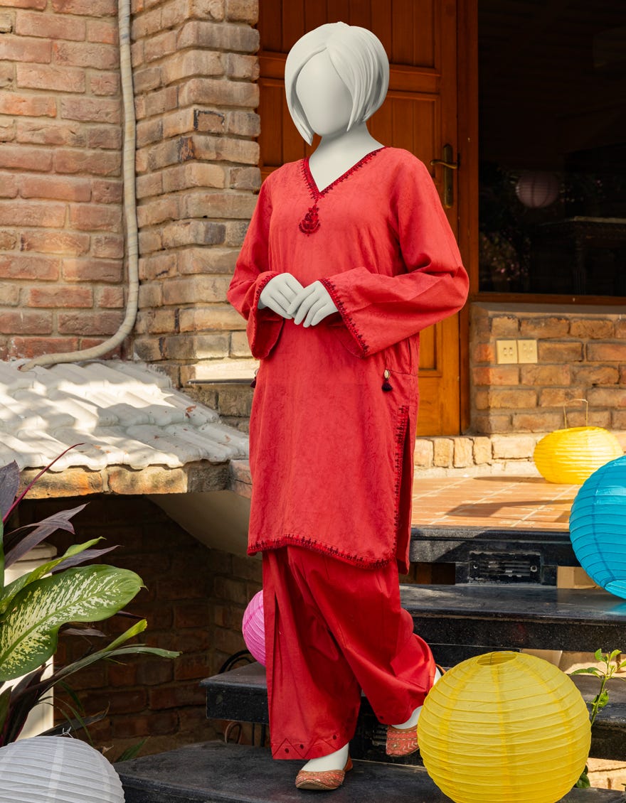 RED TEXTURED EMBROIDERED 2PC | JGK-S-JTST-25-410