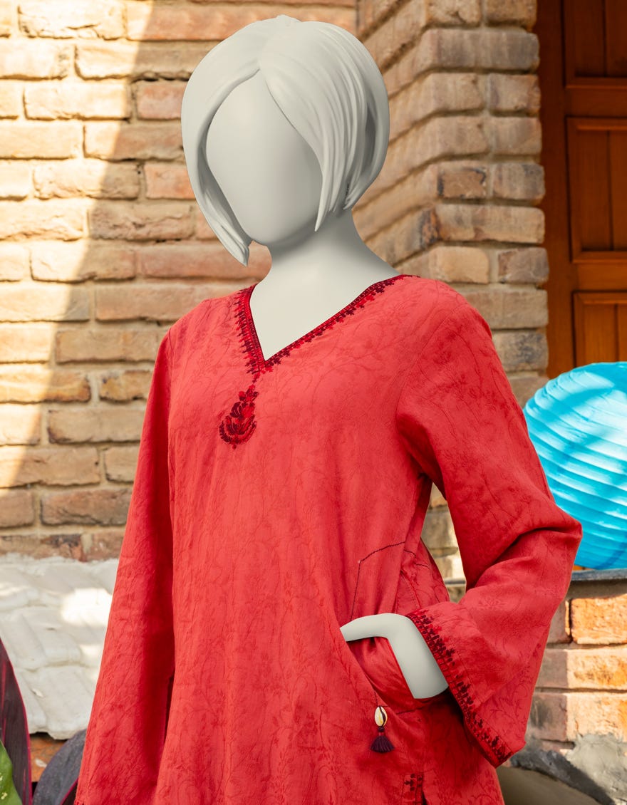 RED TEXTURED EMBROIDERED 2PC | JGK-S-JTST-25-410