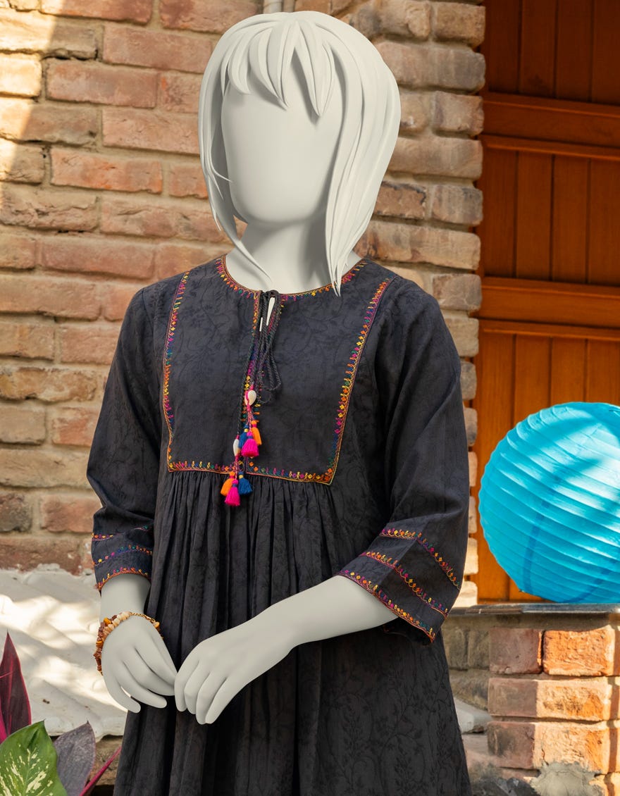 BLACK TEXTURED EMBROIDERED 2PC | JGK-S-JTST-25-412