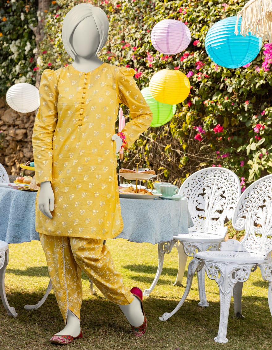YELLOW LAWN PRINTED 2PC | JGK-S-JTST-25-416