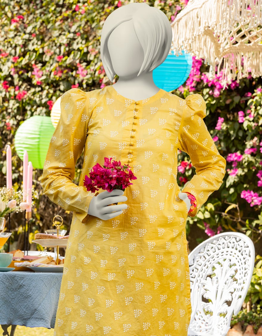 YELLOW LAWN PRINTED 2PC | JGK-S-JTST-25-416