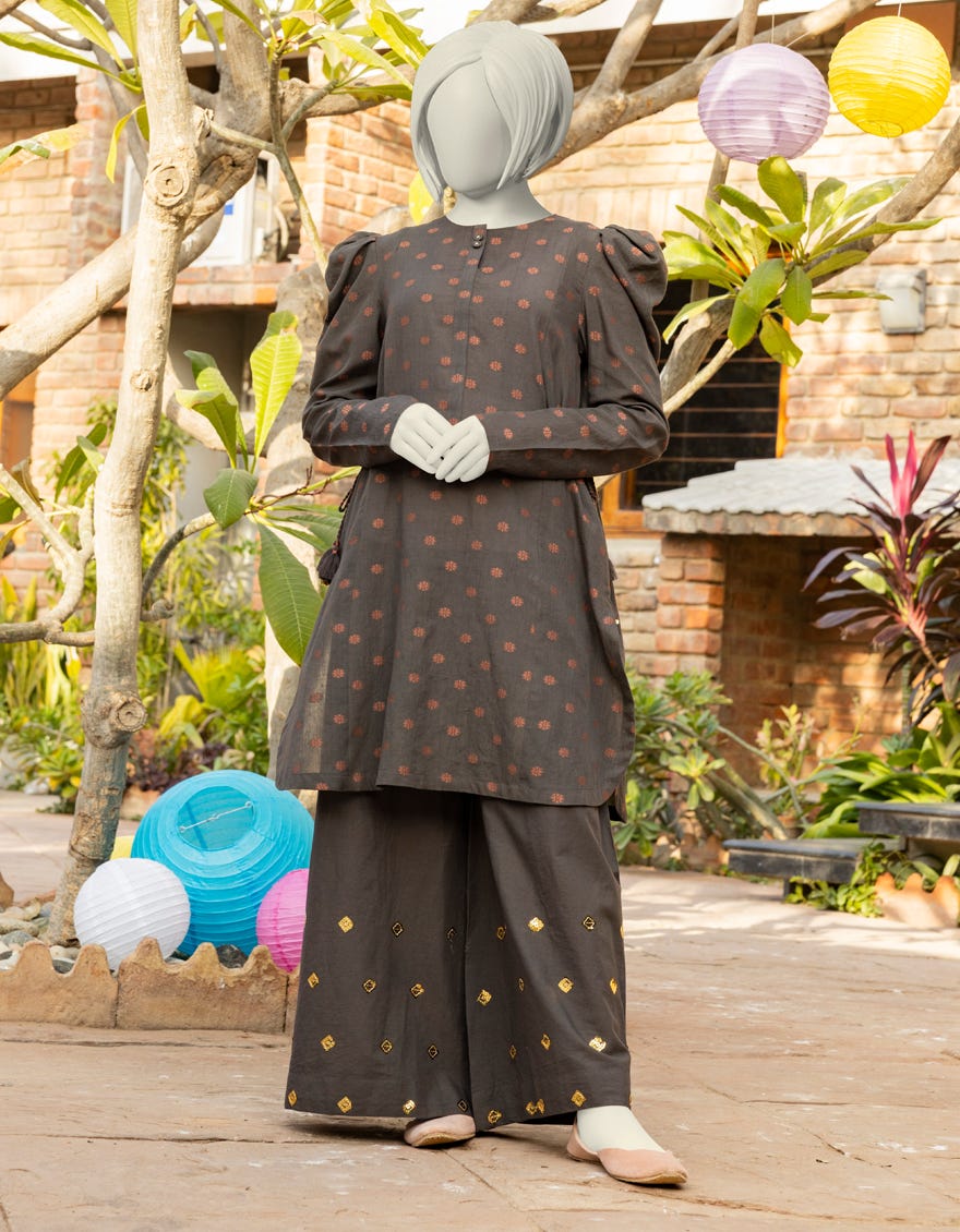 BROWN JACQUARD EMBROIDERED 2PC | JGK-S-JTST-25-419