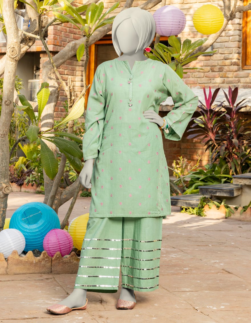 GREEN JACQUARD EMBROIDERED 2PC | JGK-S-JTST-25-422