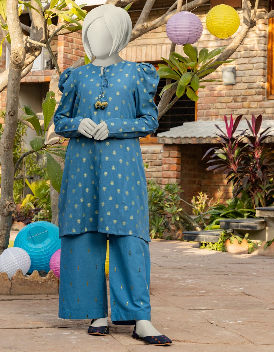 BLUE JACQUARD EMBROIDERED 2PC | JGK-S-JTST-25-423