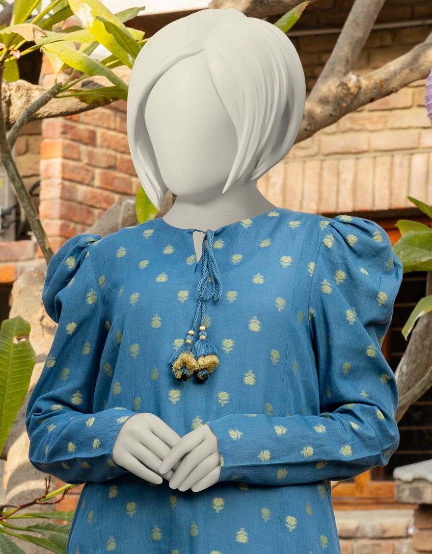 BLUE JACQUARD EMBROIDERED 2PC | JGK-S-JTST-25-423