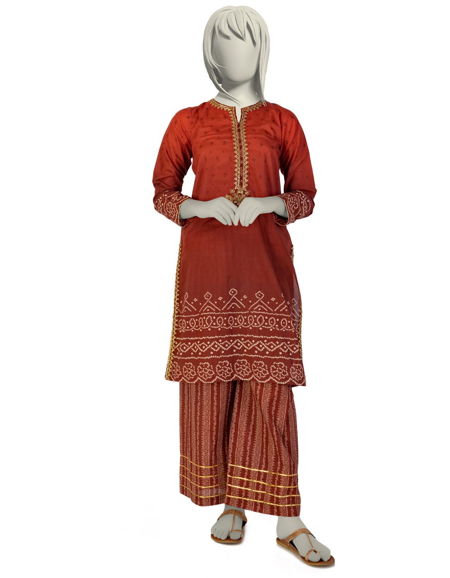 RUST LAWN EMBROIDERED 2PC STITCHED