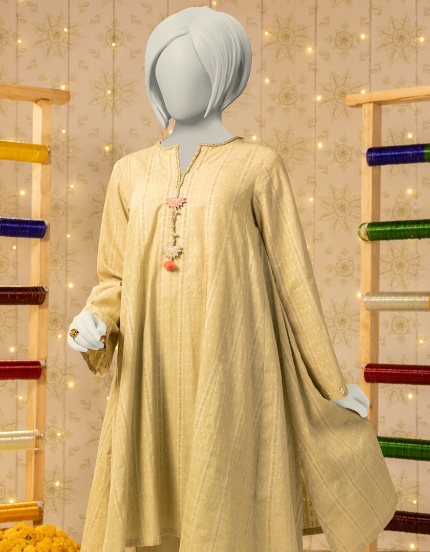 GREEN DOBBY EMBELLISHED 2PC STITCHED