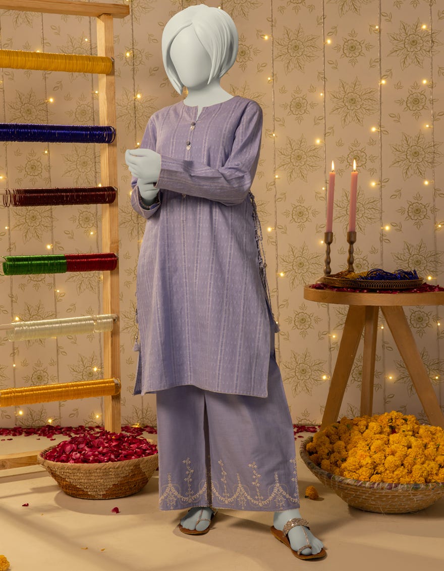 PURPLE DOBBY EMBELLISHED 2PC STITCHED