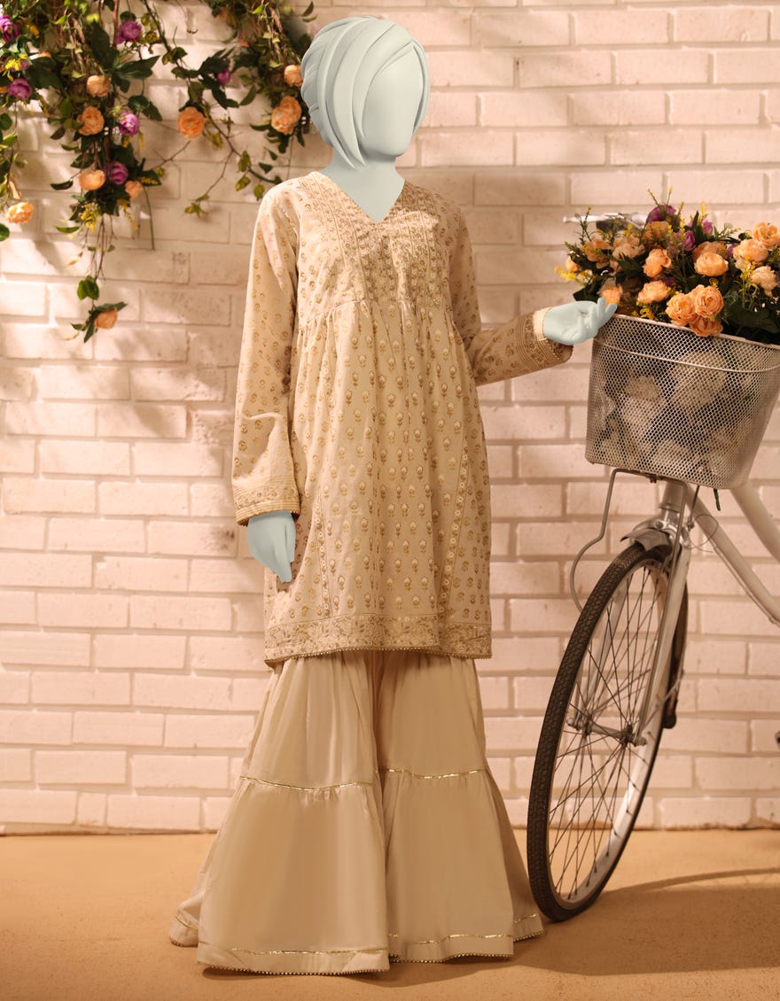 BEIGE LAWN DYED 2PC STITCHED