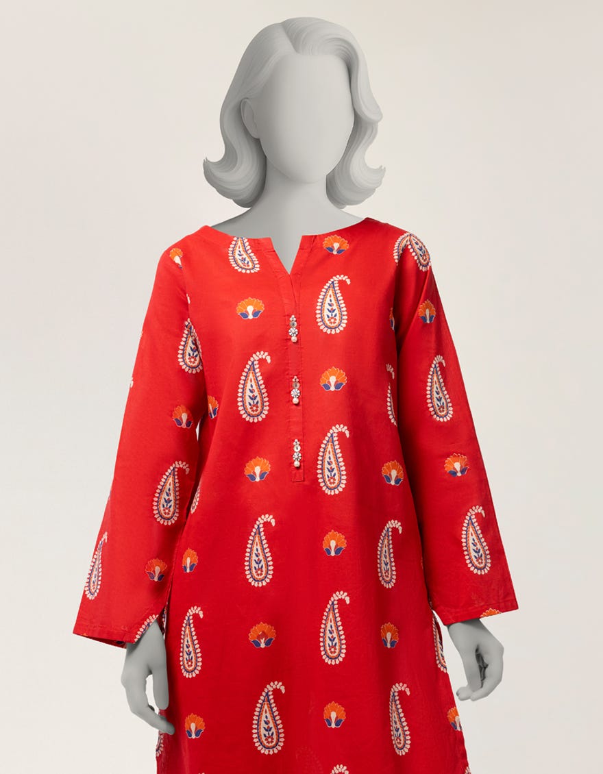 RED LAWN PRINTED STITCHED 2PC