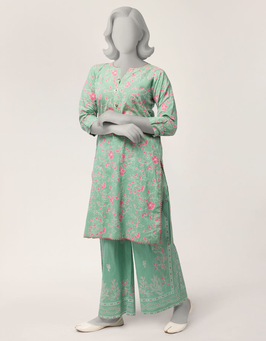 GREEN LAWN PASTE PRINTED 2PC STITCHED