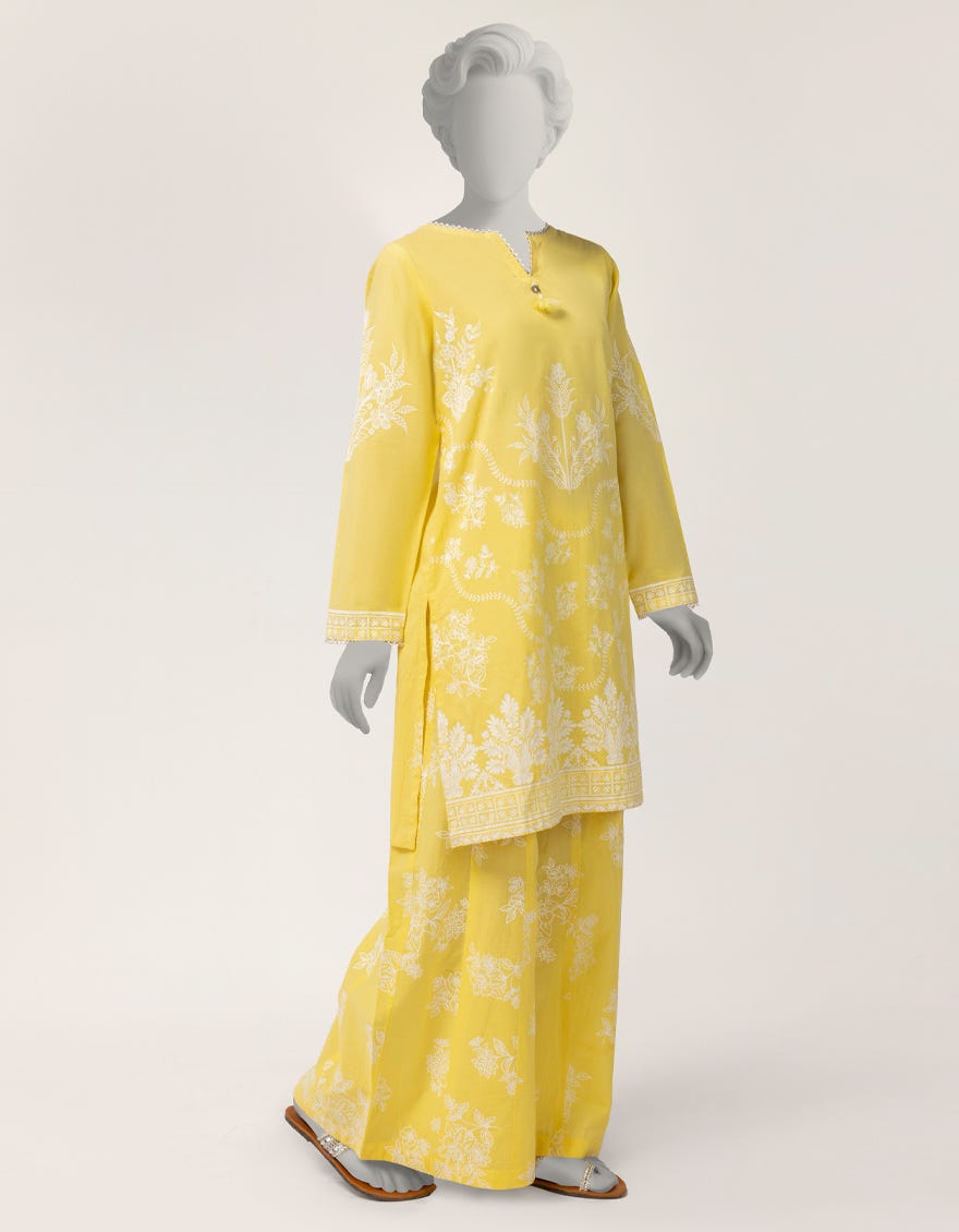 YELLOW LAWN PASTE PRINTED 2PC STITCHED