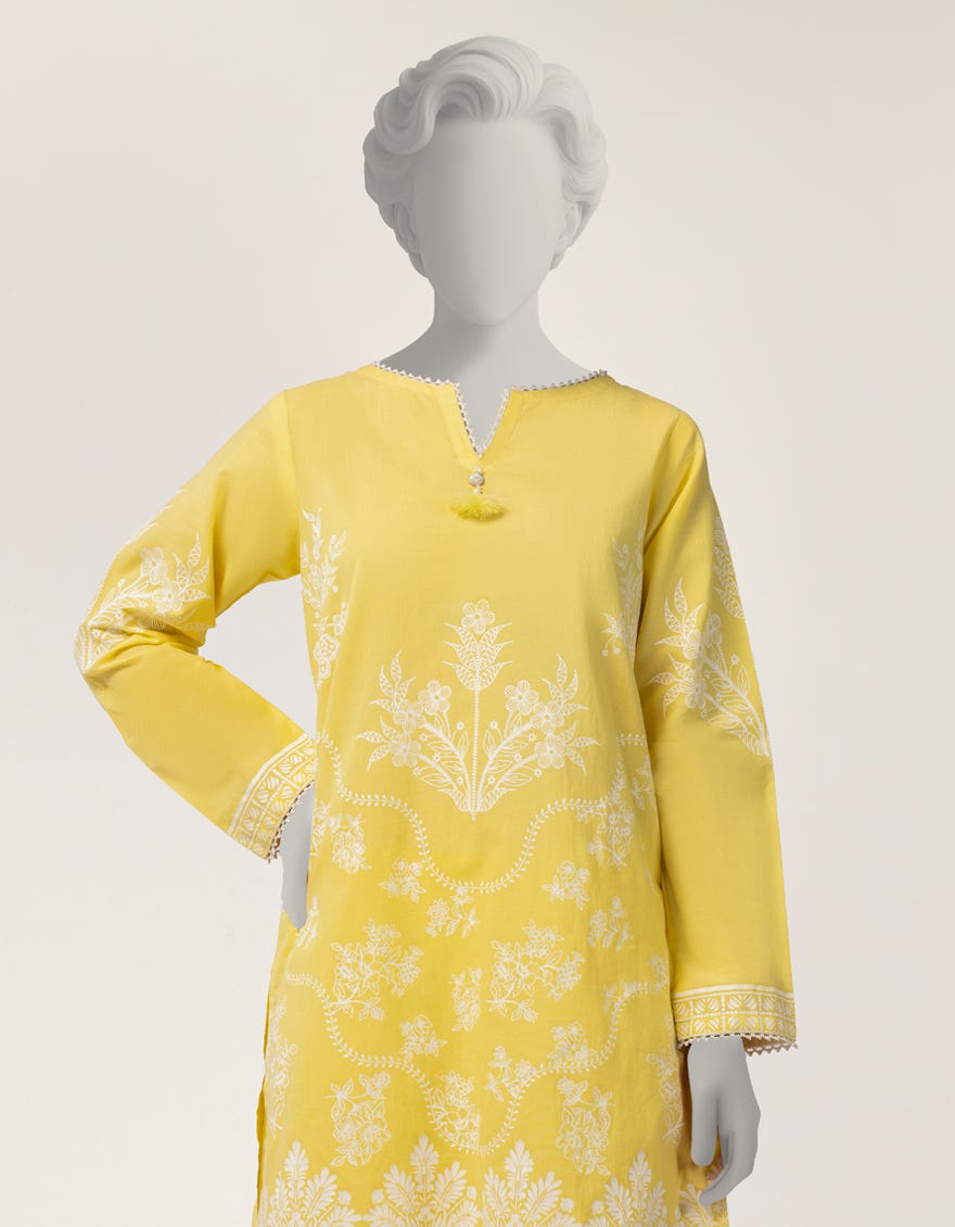 YELLOW LAWN PASTE PRINTED 2PC STITCHED