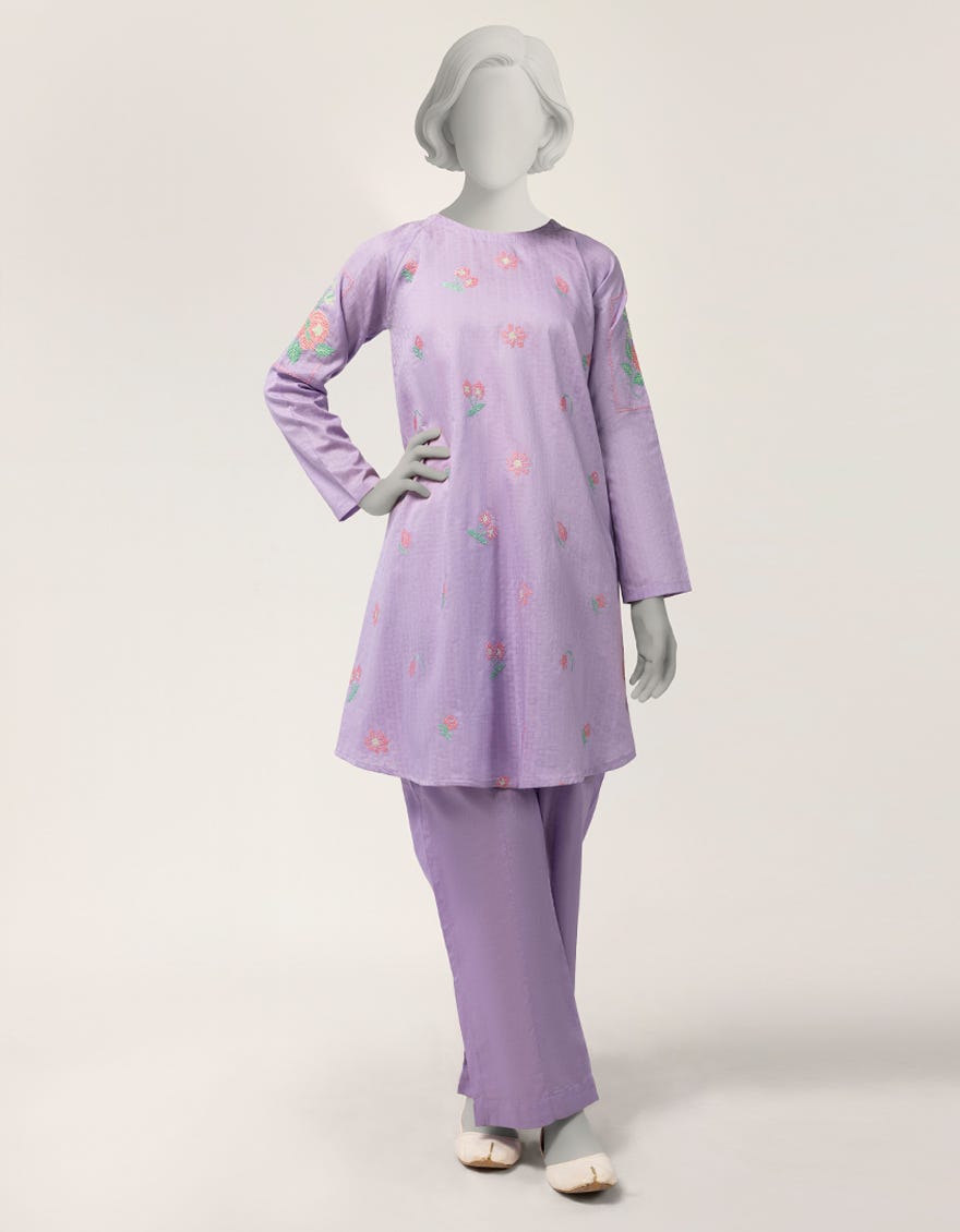 LILAC DOBBY EMBROIDERED 2PC STITCHED