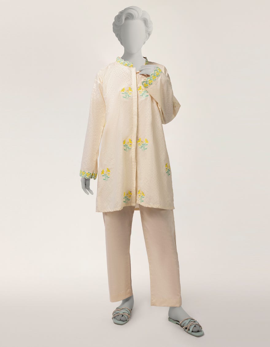 OFF WHITE EMBROIDERED STITCHED 2PC