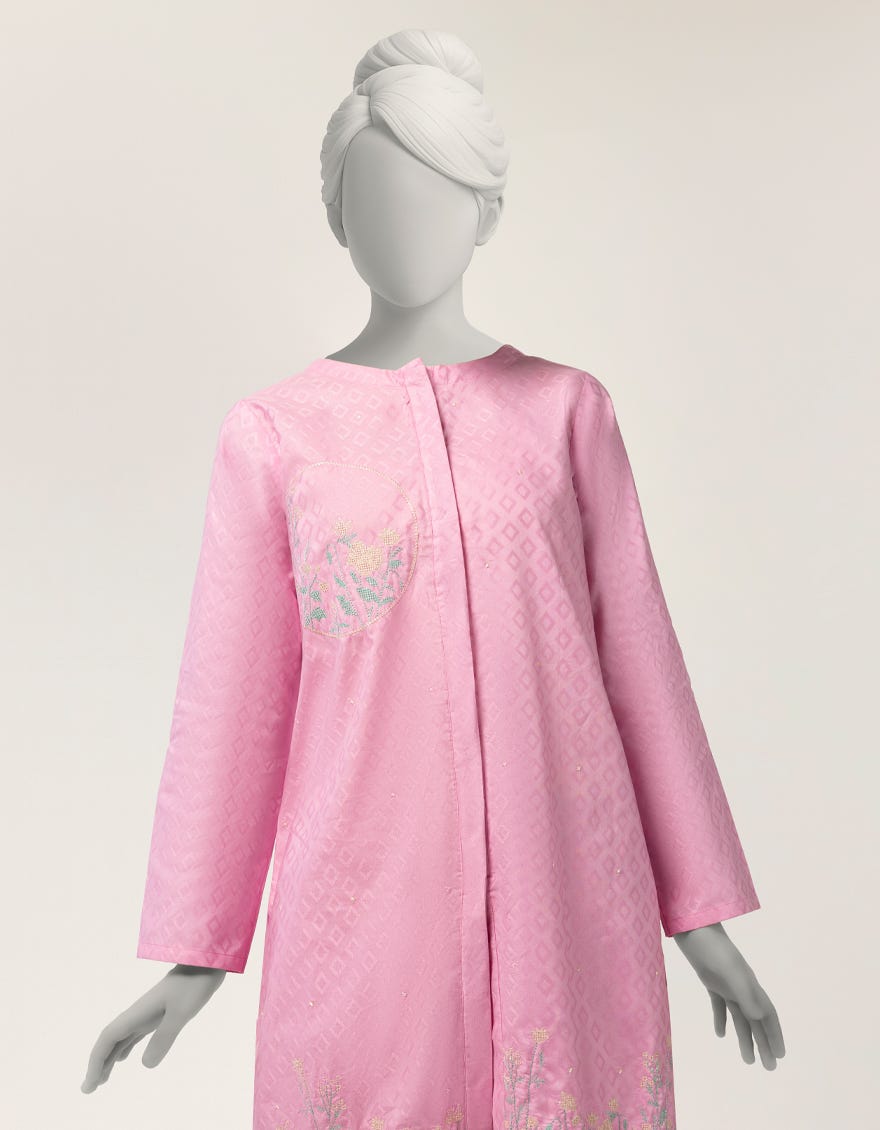PINK DOBBY EMBROIDERED STITCHED 2PC