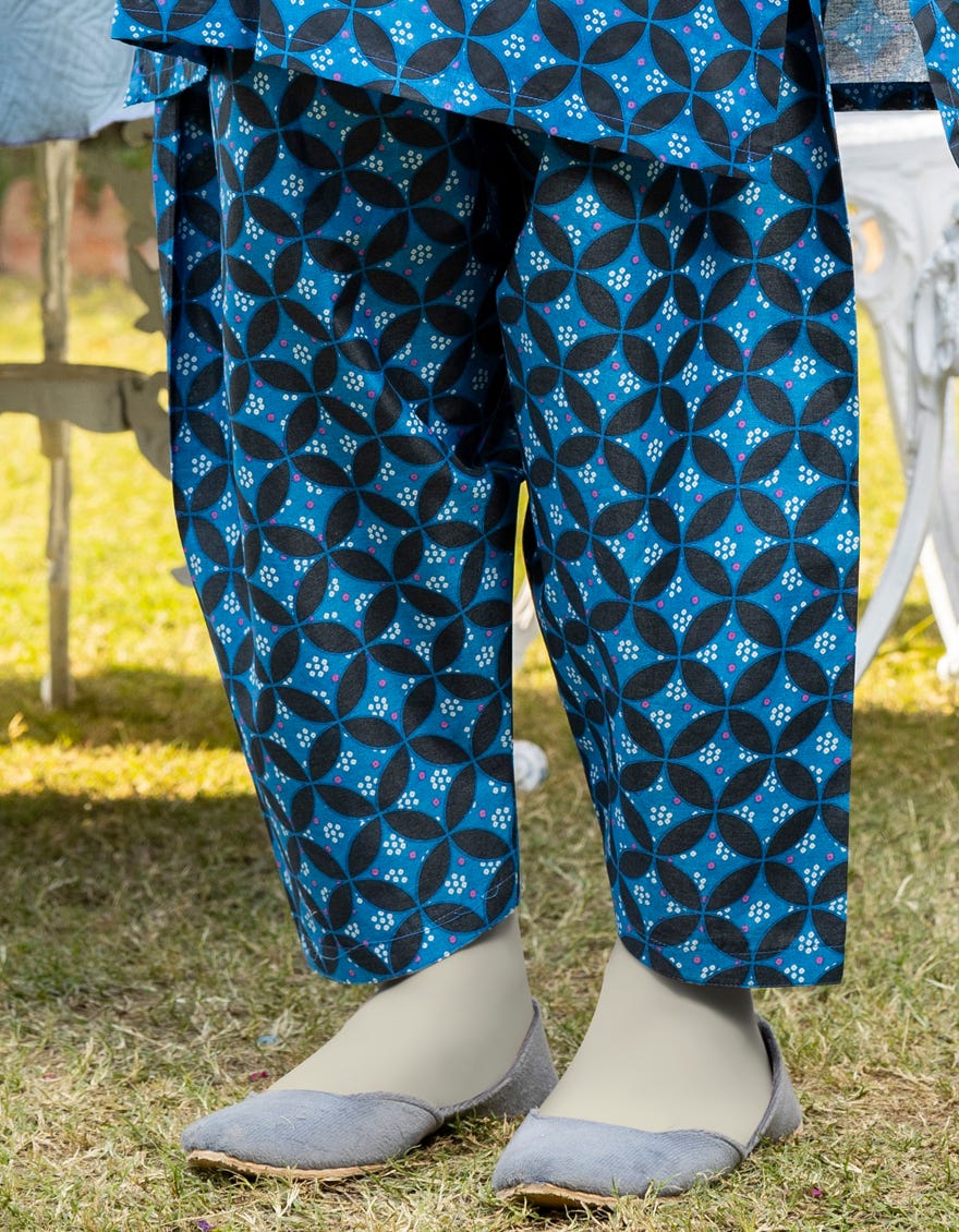 BLUE LAWN PRINTED SHALWAR | JGT-S-JTT-25-4003