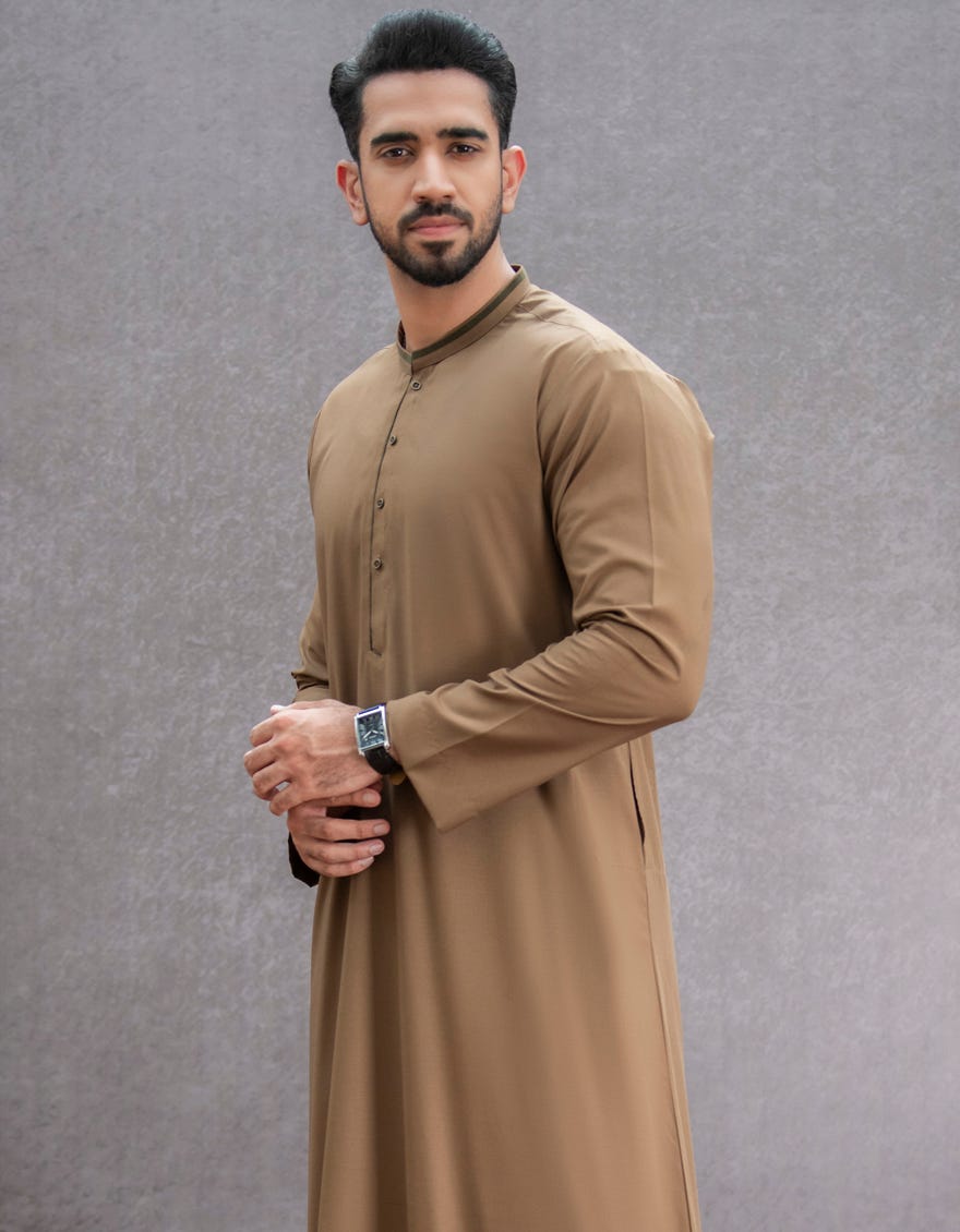 BROWN POLYESTER VISCOSE JUBBA | JJ-JUBBA-44149