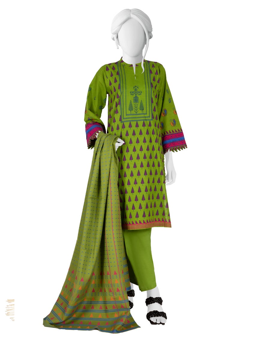 GREEN KHADDAR UNSTITCHED 3PC | JJLS-W-JW-22-1734