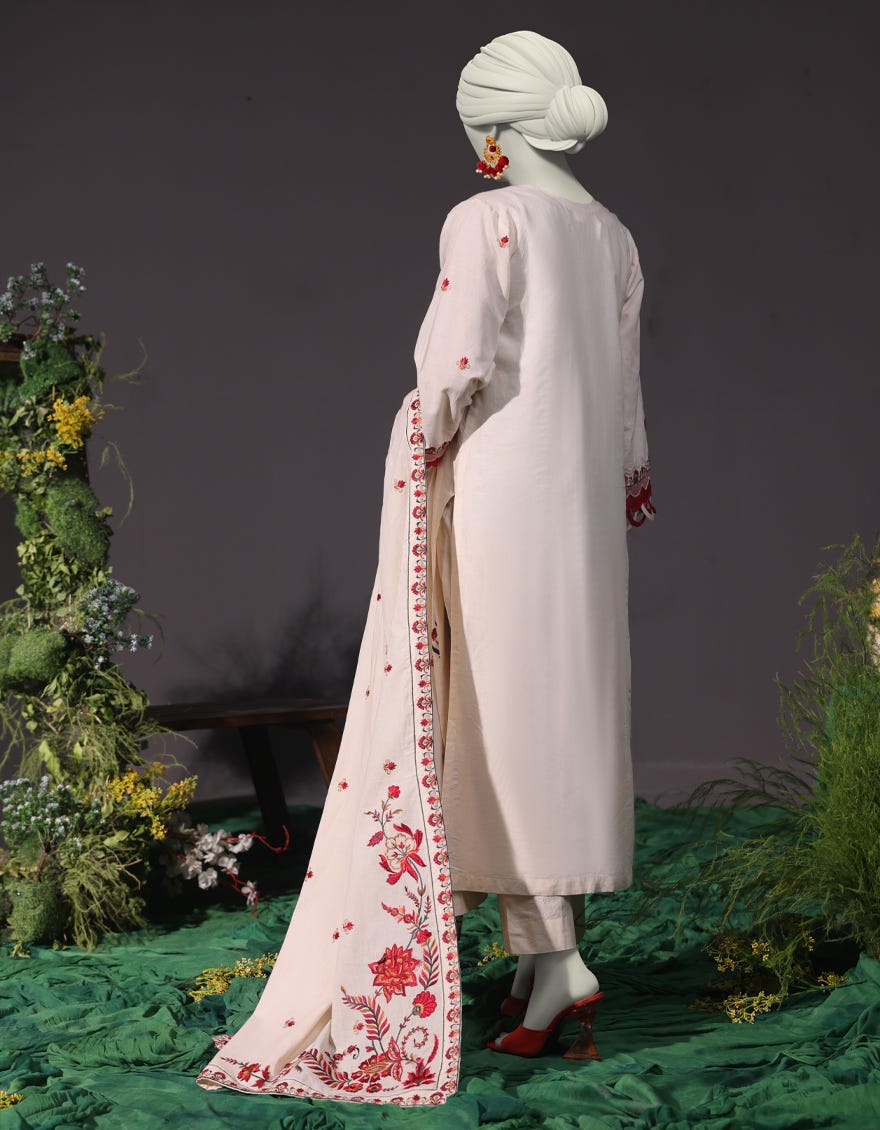OFF WHITE CAMBRIC EMBROIDERED 3PC STITCHED