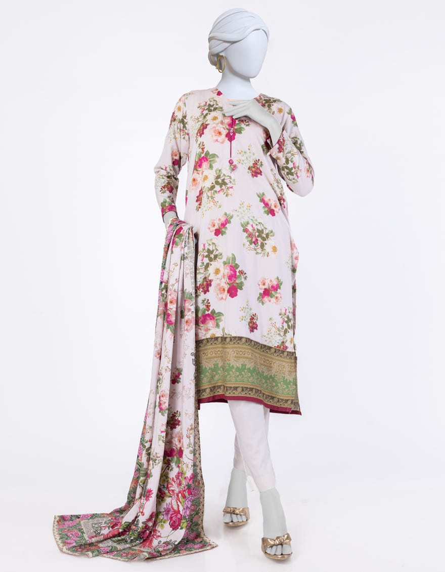 OFF WHITE LINEN PRINTED 3PC STITCHED