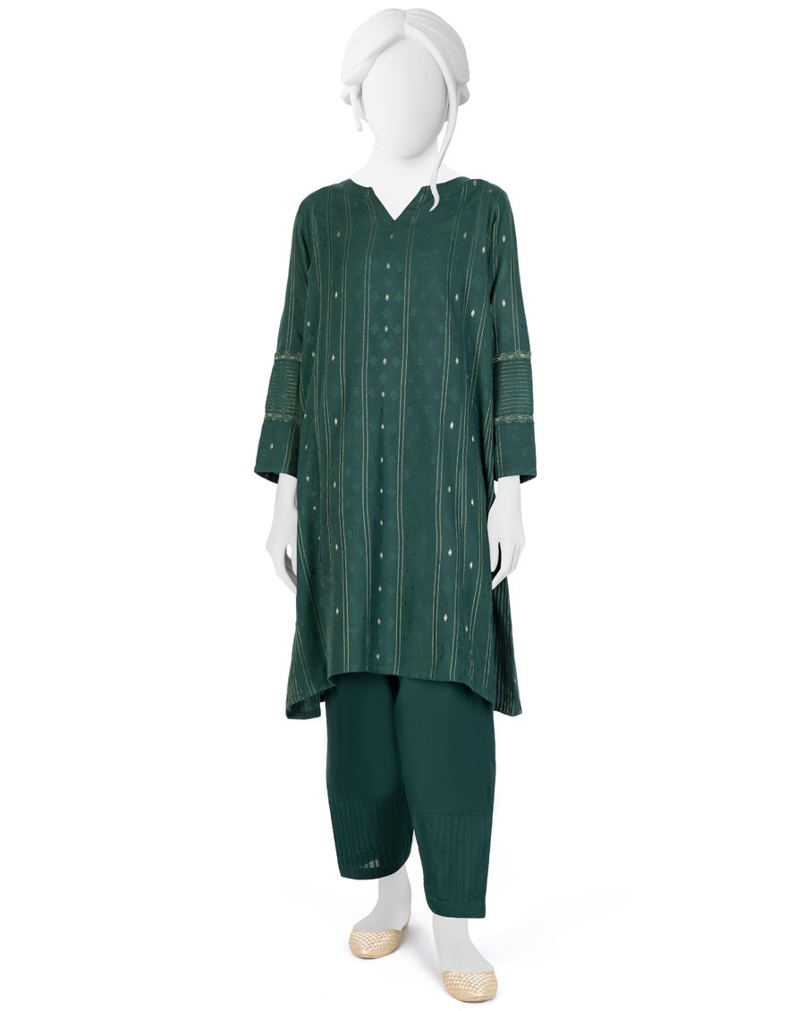 GREEN JACQUARD 2PC STITCHED | JJPW-W-JW2-22-2018