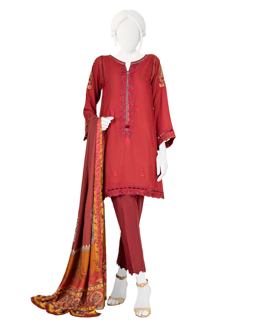 MAROON LINEN 2PC STITCHED | JJPW-S-JW2-22-7003