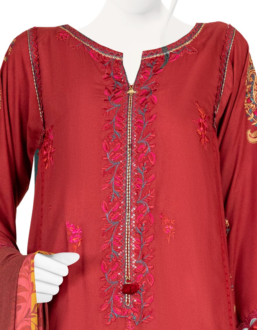MAROON LINEN 2PC STITCHED | JJPW-S-JW2-22-7003